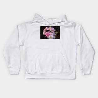 Pink Flowers, Brown Background Kids Hoodie